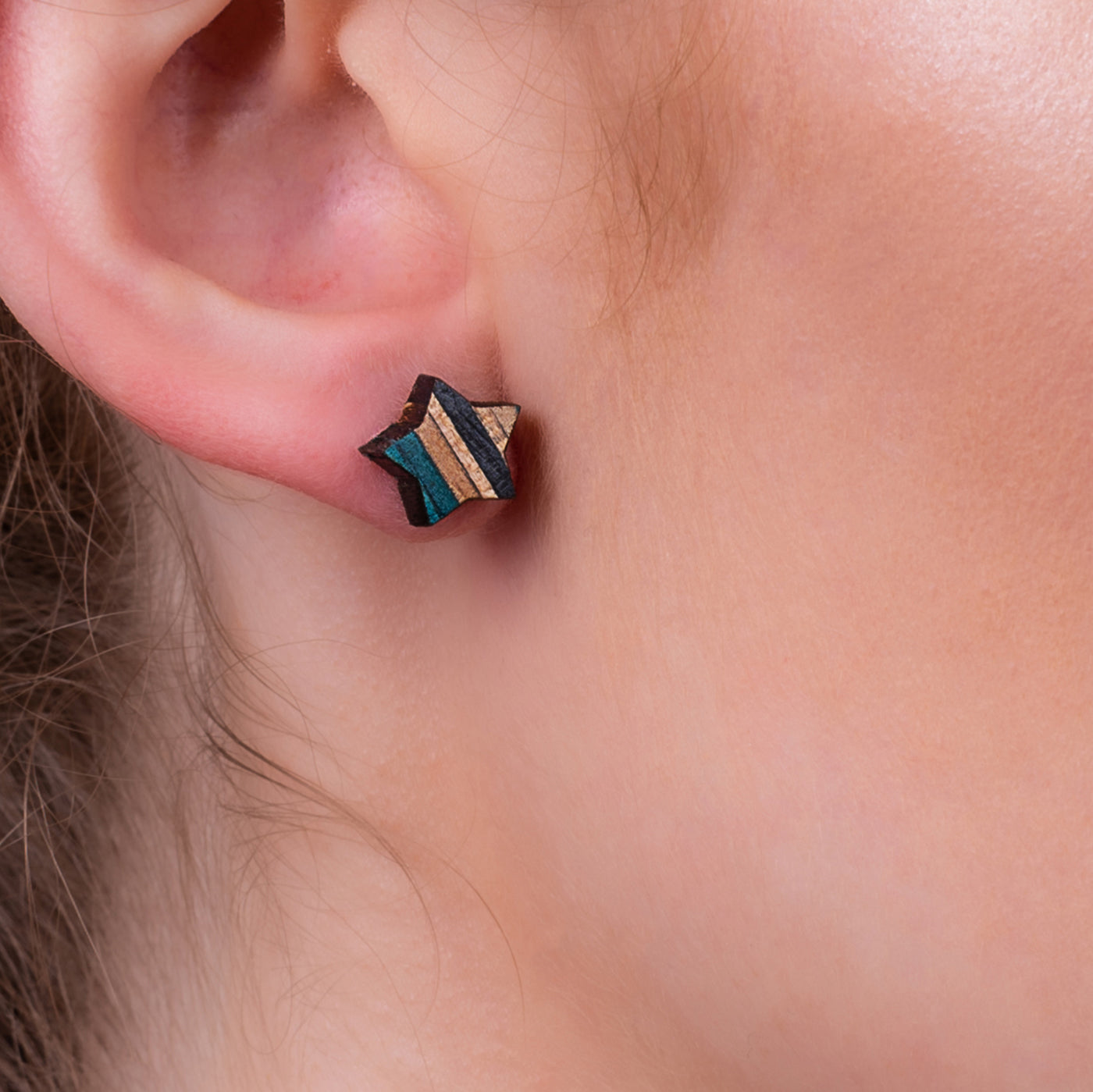 Star Recycled Skateboard Wooden Stud Earrings by Paguro Upcycle
